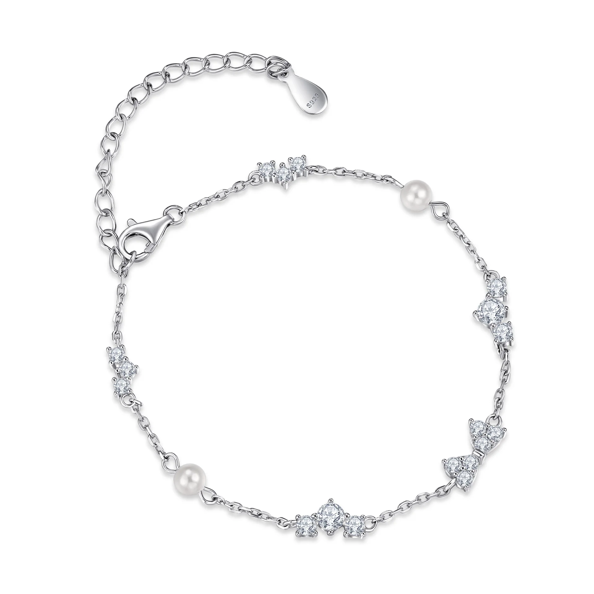Hot selling 100% S925 sterling silver bracelet, pearl zircon, niche design, women's silver bracelet, wedding jewelry