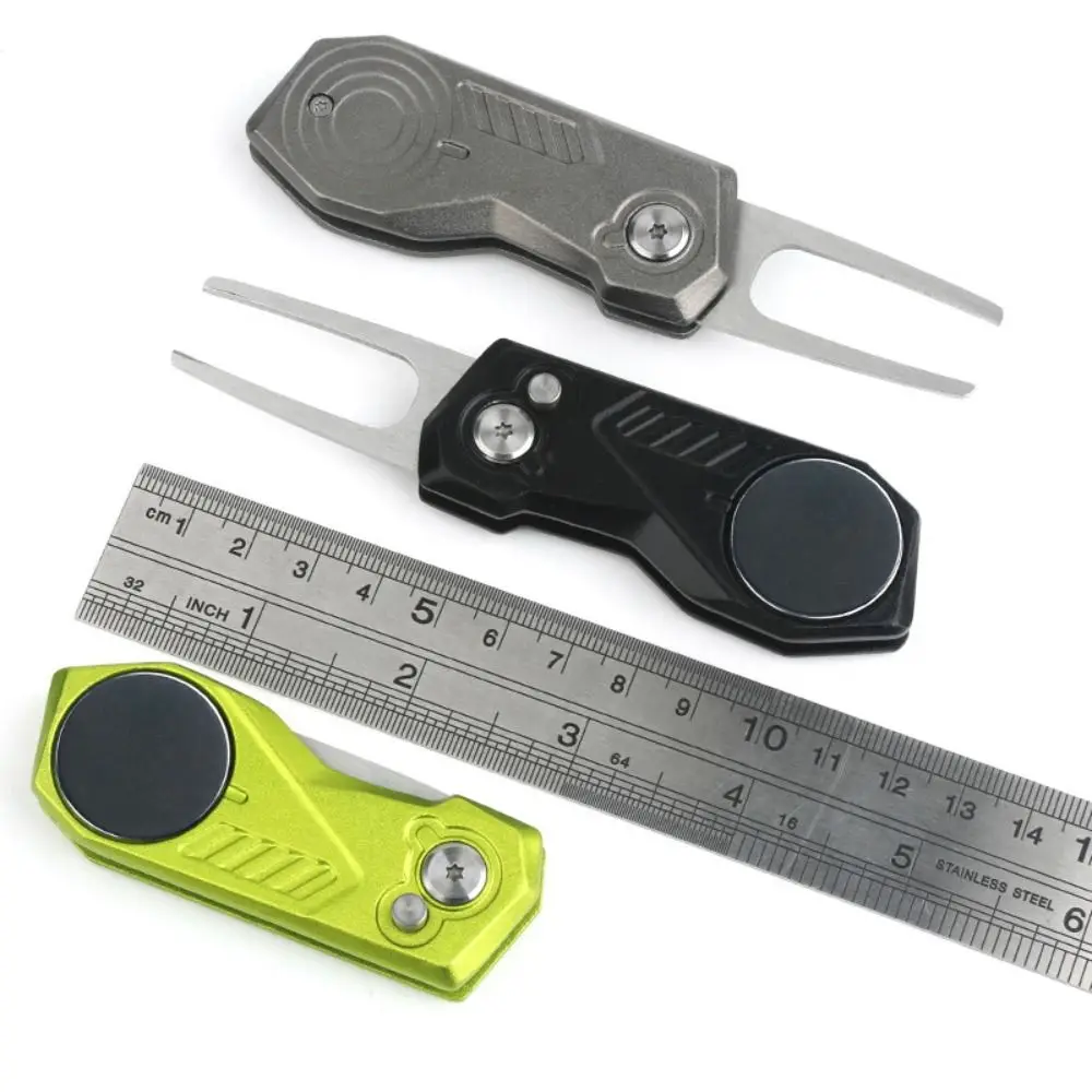 Switchblade Golf Divot Repair Tool Ball Marker Button Golf Green Fork Foldable Aluminum Alloy Mini Golf Divot Tools