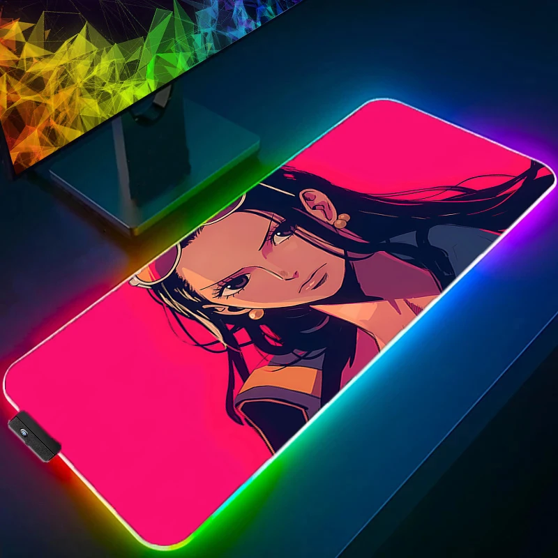 RGB LED Mouse Pad Laptop Teclado Pad Antiderrapante Anime Tablet Pad Acessórios para PC One Piece Nico Robin HD Mousepad Tapete de mesa para jogos