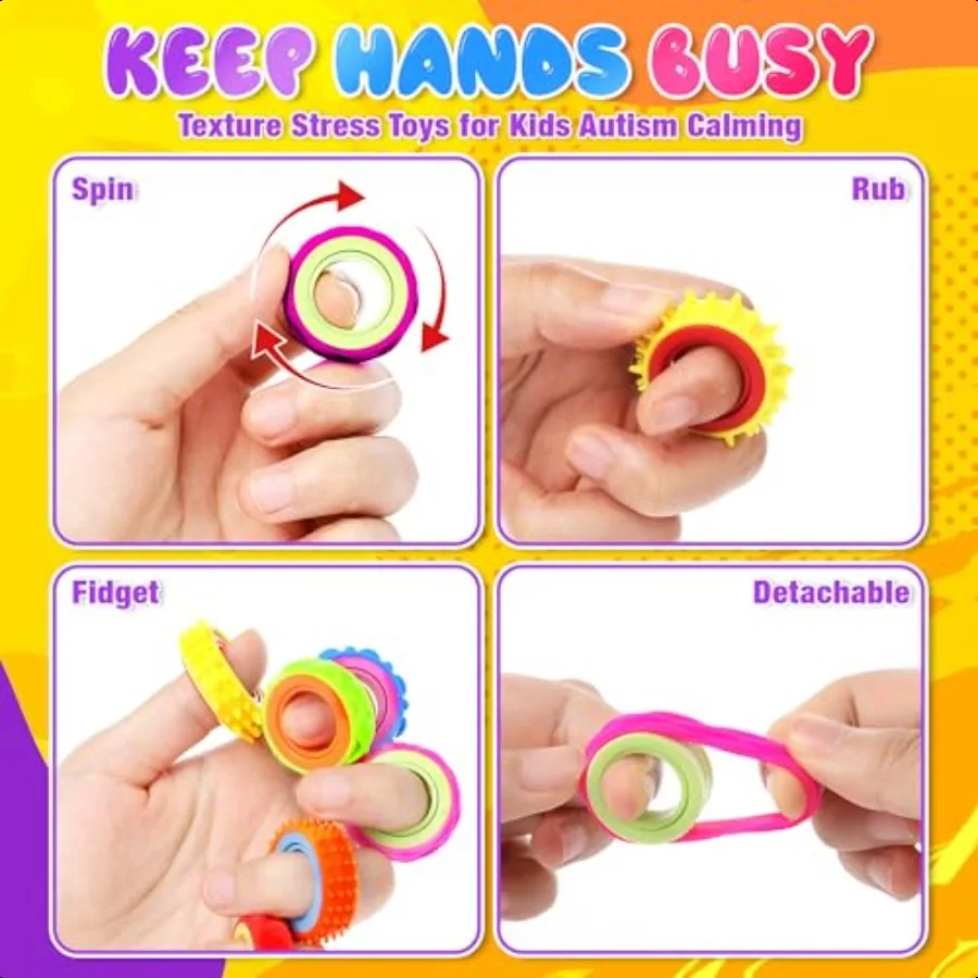 Fidget Toys Sensory Rings for 12 Pcs Fun Small Finger Spinner Rings for Anxiety Relief Autism ADHD Quiet Fidgets Toys Bulk for