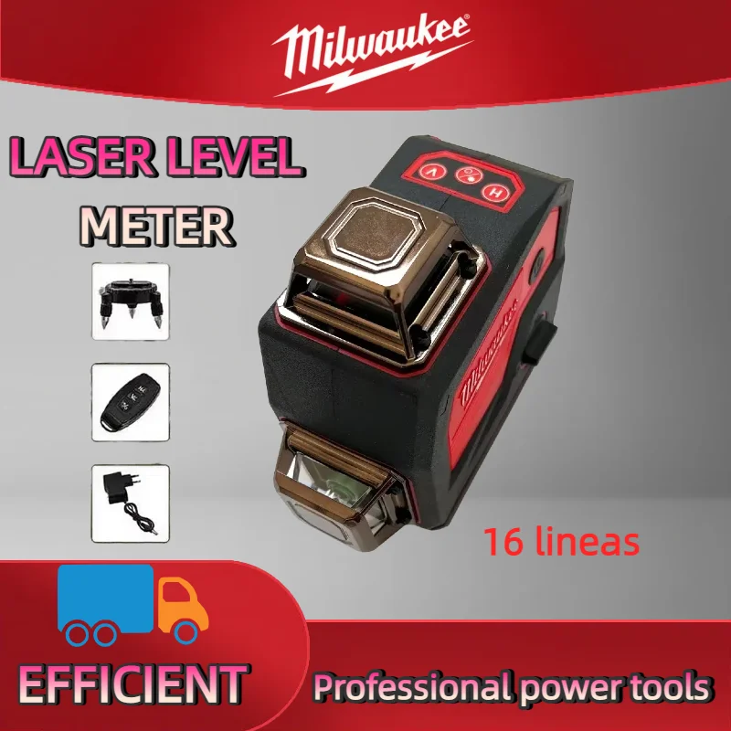 ميلووكي 16 خطوط مستوى الليزر متر القرن وظيفة 360 ° أداة التسوية الذاتية للضوء الأخضر المتقاطع الرأسي والأفقي #4