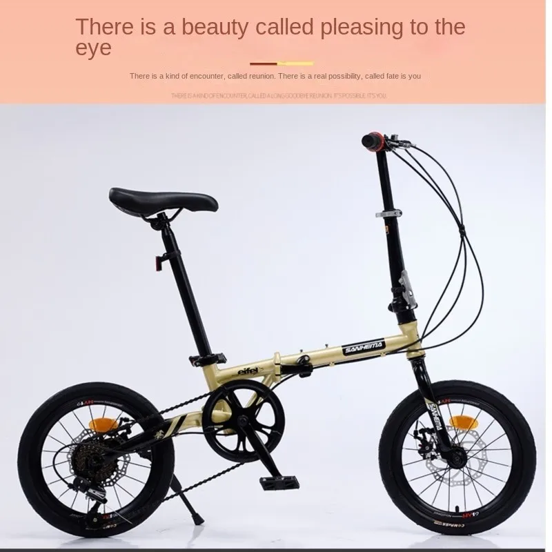 Folding 16-inch Mini Bike Outdoor Portable Riding Adult Bicycle Women\'s Disc Brake Small Wheel Men And Women Speed Bicycle 2024