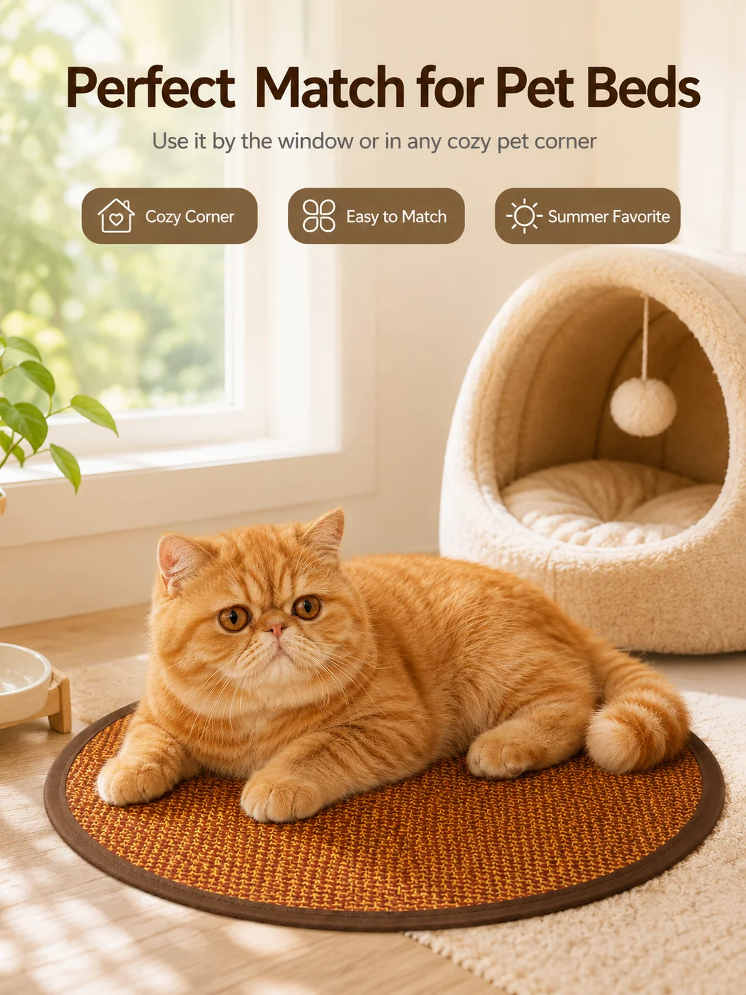 Dog Cooling Mat for Small Dogs Round Woven Summer Pet Pad