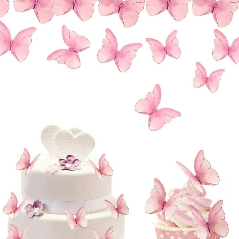 48pcs Wafer Paper Butterflies Cake Decor 3D Pink Blue Butterfly Cupcake Toppers Wedding Birthday Baby Shower Cake Baking Decor view 4
