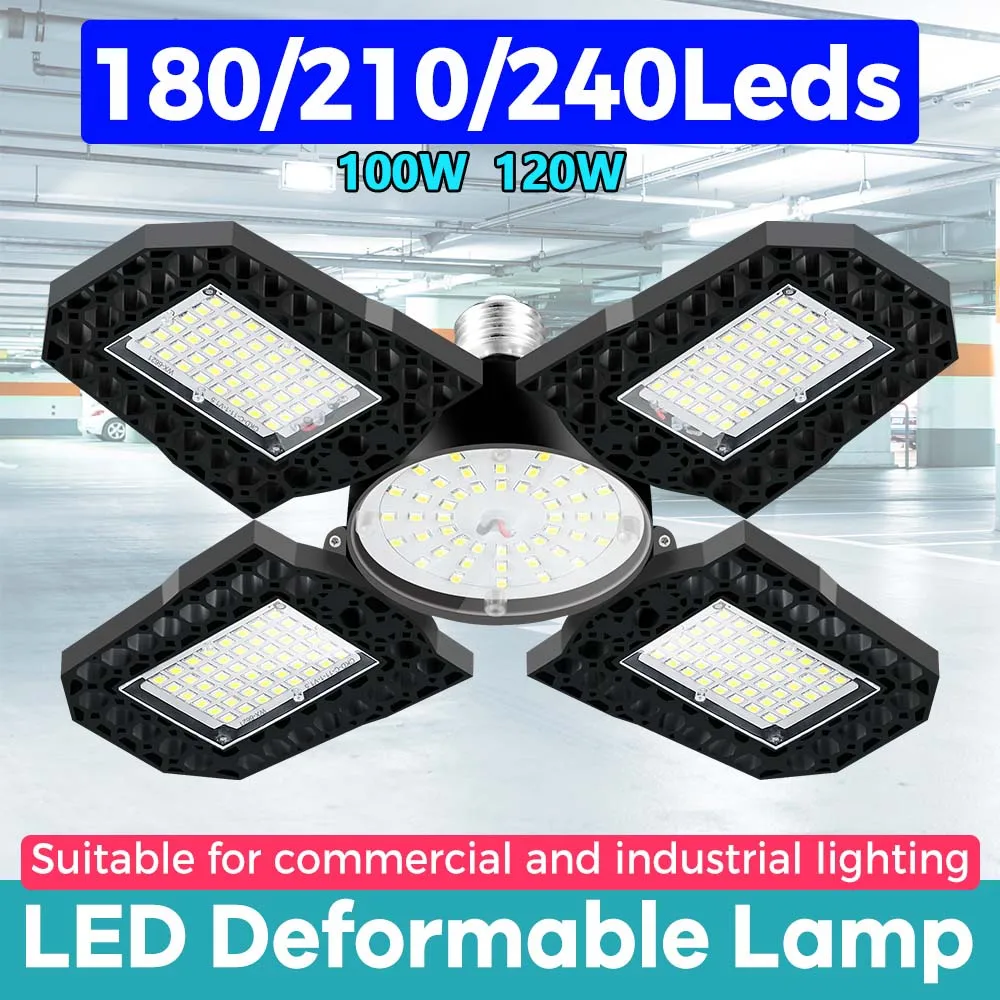 120W LED E27/E26 Deformable Garage Light 220V UFO Chandelier Ceiling Light Bulb UFO High Bay Lamp 110V Barn Shed Lamps Warehouse