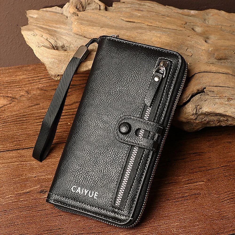 محفظة رجالية طويلة فاخرة سعة كبيرة طبقة مزدوجة محفظة الأعمال سستة بولي Leather جلد الرجال حقيبة صغيرة حامل بطاقة