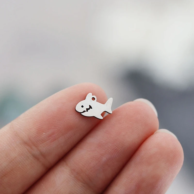 3pcs Small Shark Sea Animal DIY Accessories Stainless Steel Pendant Charms For Jewelry Making Bracelets Earrings Craft