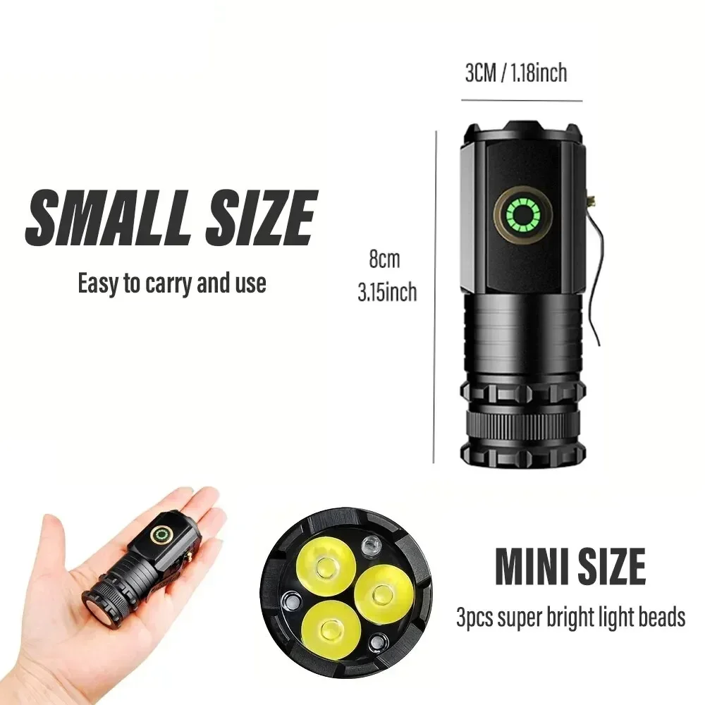 Wiederaufladbare Taschen-Handtaschenlampen mit Stiftclip, tragbare Mini-LED-Notfall-Taschenlampe, wasserdicht, zum Wandern, Camping, Blitzlicht