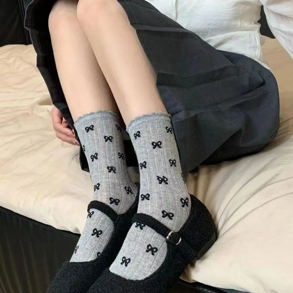 

Новые дышащие носки с бантом, весенне-летние тонкие хлопковые носки, милые длинные носки Y2K