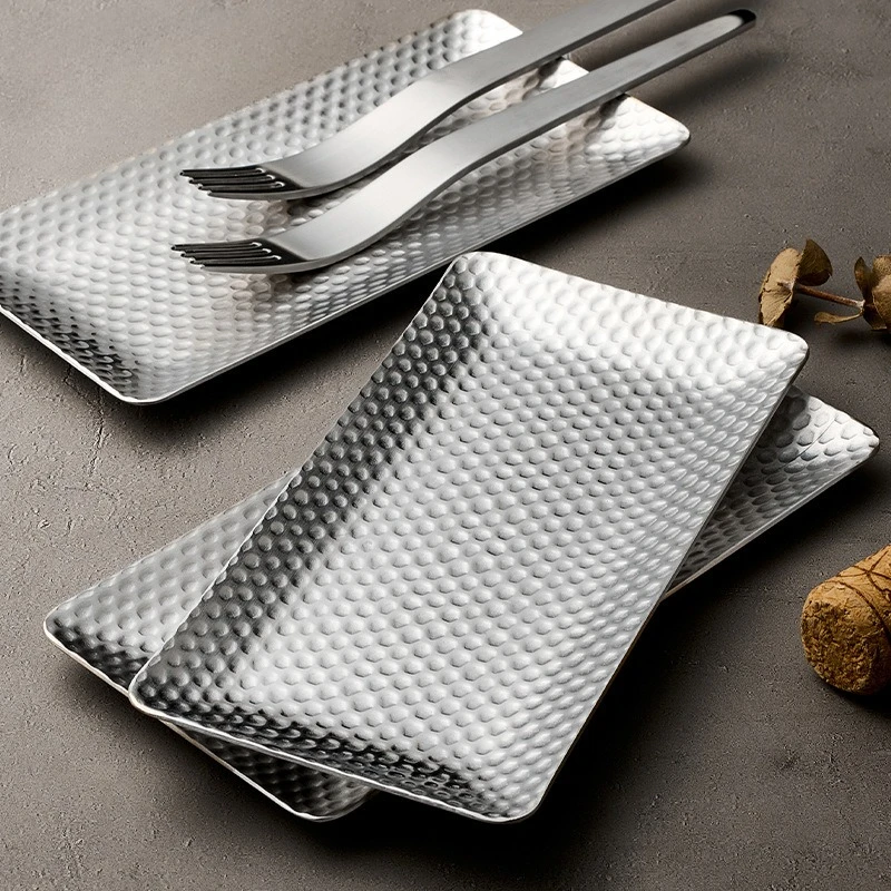 304 Stainless Steel Towel Plate Fruit Tray Creative Luxury Style Hammered Design Serving Dish