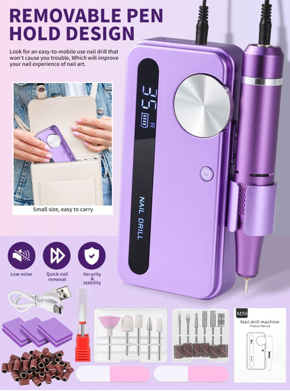 Draagbare Oplaadbare Nagelpolijstmachine voor Nagelsalons met Batterij Lage Trillingen Geluidsarme Apparatuur 35000 RPM Gel Nagelschuurmachine