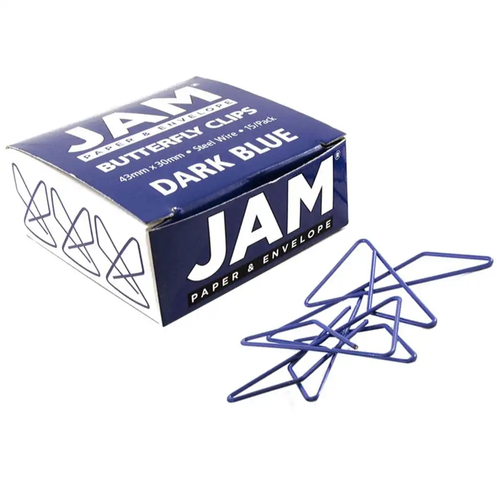 

JAM Paper Colorful Butterfly Paper Clips, Dark Blue,1.5 x 1.1, 15/Pack