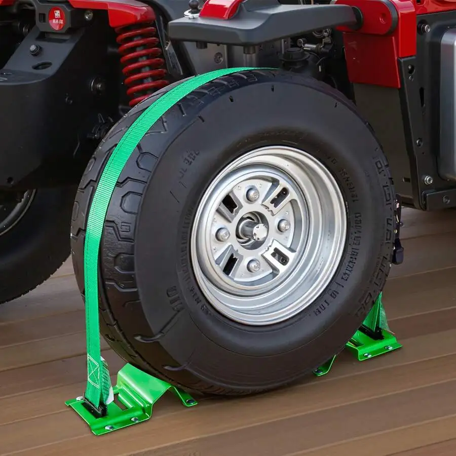 Wheel Chock Tie-Down Kit, Chock-Style Trailer Tie Down Strap, Car Tie Down Kit With Buckle, Break Strength 4380 Lbs & Working