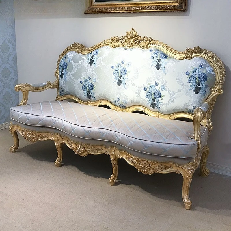Solid wood three-person sofa Italian neoclassical French court luxury small living room chair