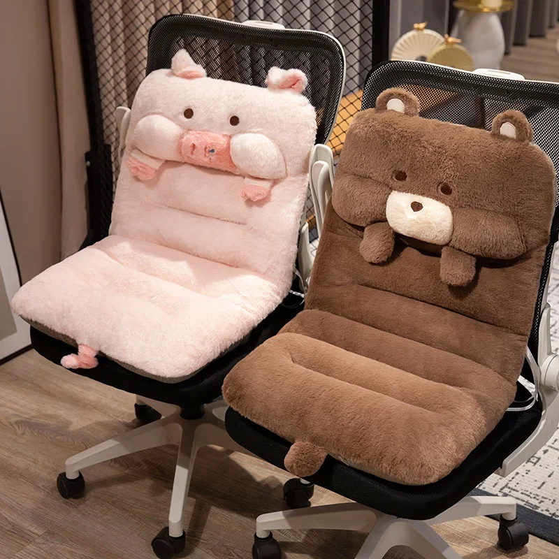 1Pc Cartoon Pig Bear Dog Rabbit Integrated Seat Cushion for Car Chair Plush Cushion Office Nap Pillow Kawaii Birthday Gift