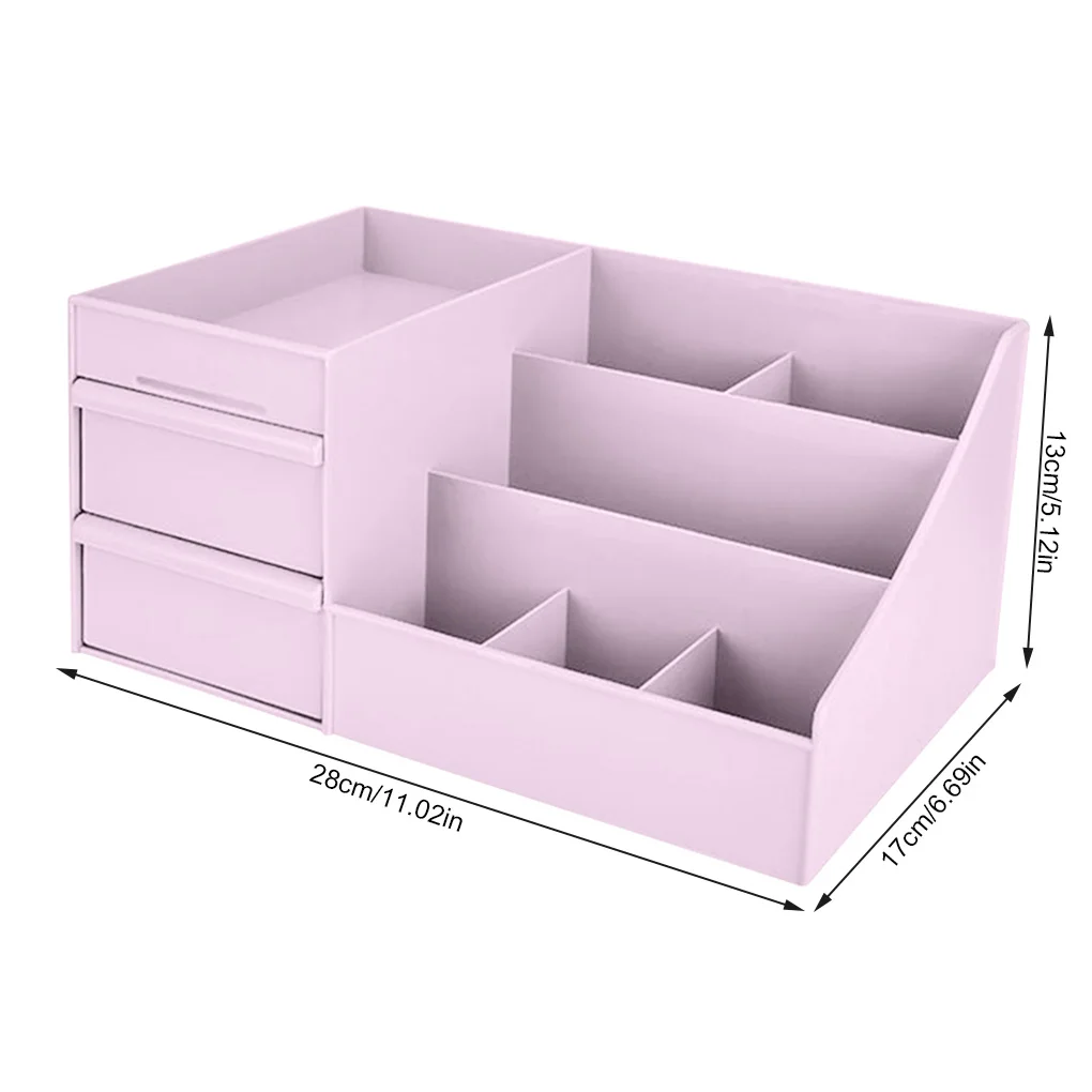 Box PP Makeup Organizer Case Table Storage Container with Drawers Jewelry Cosmetic Case  Medium  Pink