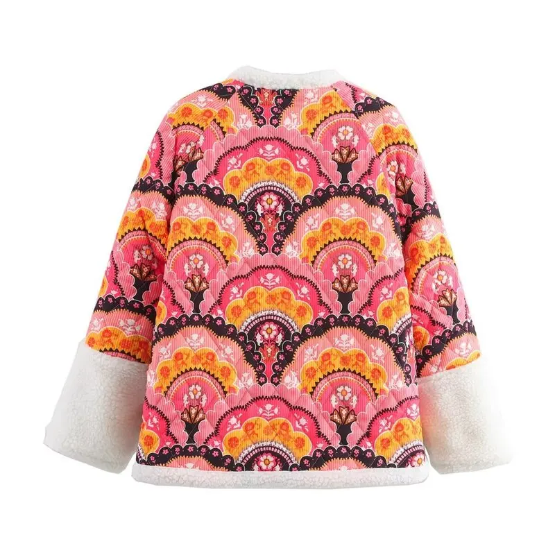 2024 Autunno delle nuove donne lungo Sve stampato cappotto di pelliccia di agnello pendolari design versatile casual allentato capispalla