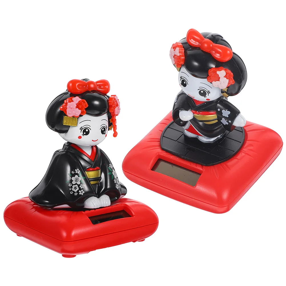 

2pcs Solar Powered Shaking Head Kimono Car Ornament Reusable Plastic Decor Desktop Micro Landscape Vehicle Adornment