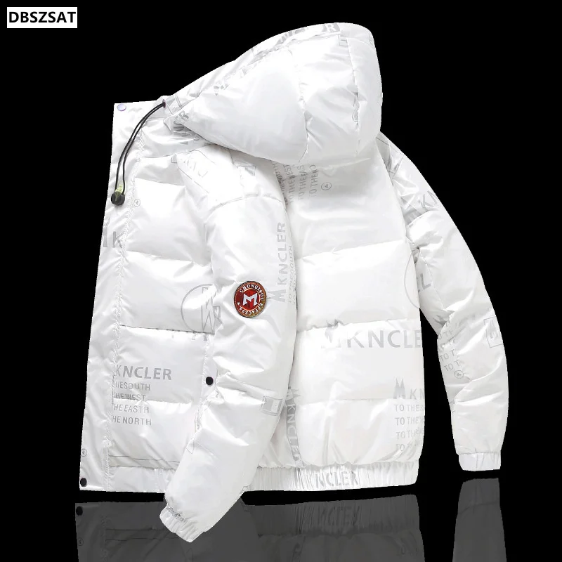 2023  White Duck Down Jacket Men's Winter Fashion Casual Short Coat Shiny Hooded Windbreaker Youth Men Outwear Down Coat Male