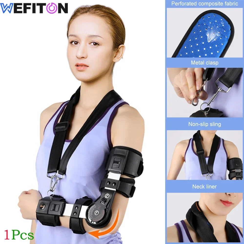 

1Pcs Hinged ROM Elbow Brace,Adjustable Post Op Elbow Brace with Strap Splint for Support Post Op Injury Recovery Left Right Arms