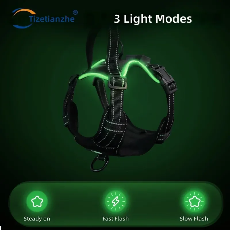 for TIZE Light LED Dog Harness No Pull Reflective Breathable Heavy Duty Large Training Tactical Service Custom Pet Dog