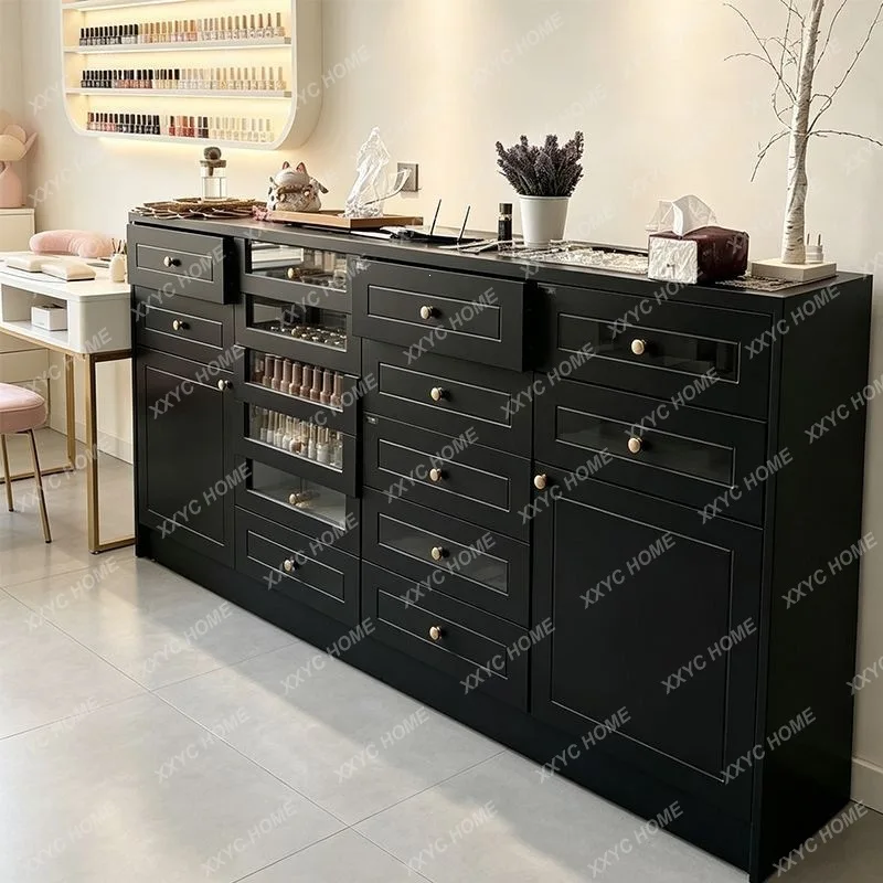 Nail salon black display cabinet nail polish storage cabinet drawer floor cabinet