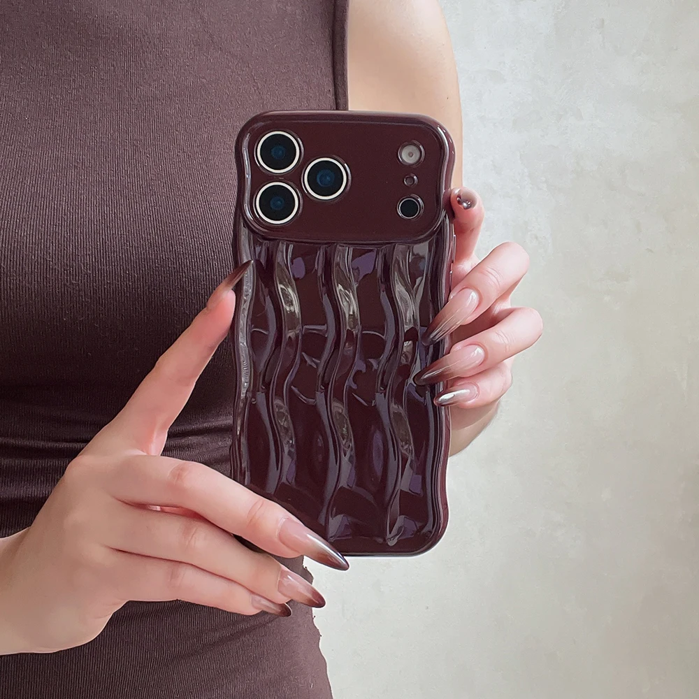 جميل كاندي اللون تموج الماء نمط متموج مجعد حافة الحال بالنسبة آيفون 16 15 13 14 برو ماكس 17 برو ماكس غطاء لامع للصدمات