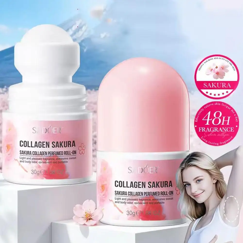 Cherry Blossom Collagen Deodorant Roll-on Sweating Odor Remover Underarm Body Deodorant Roll On Package Fast Dry