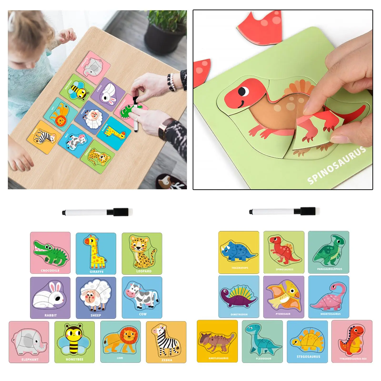 紙製動物パズルカード、ペン付きトレース練習カード、幼児向けの細かい運動能力学習教育玩具