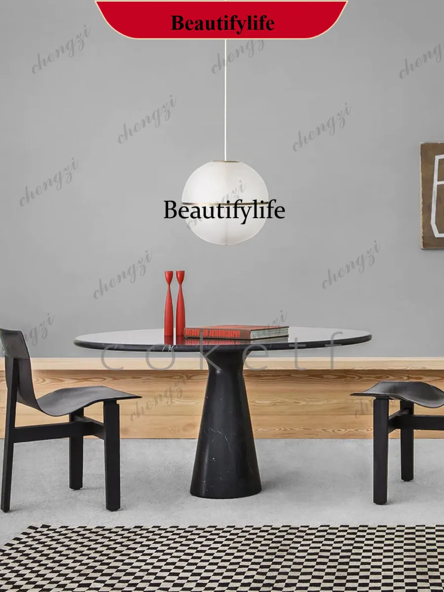 z183 Wabi Sand Travertine Round Living Room Dining Table Household Marble Dining Room Dining Table Negotiation Table