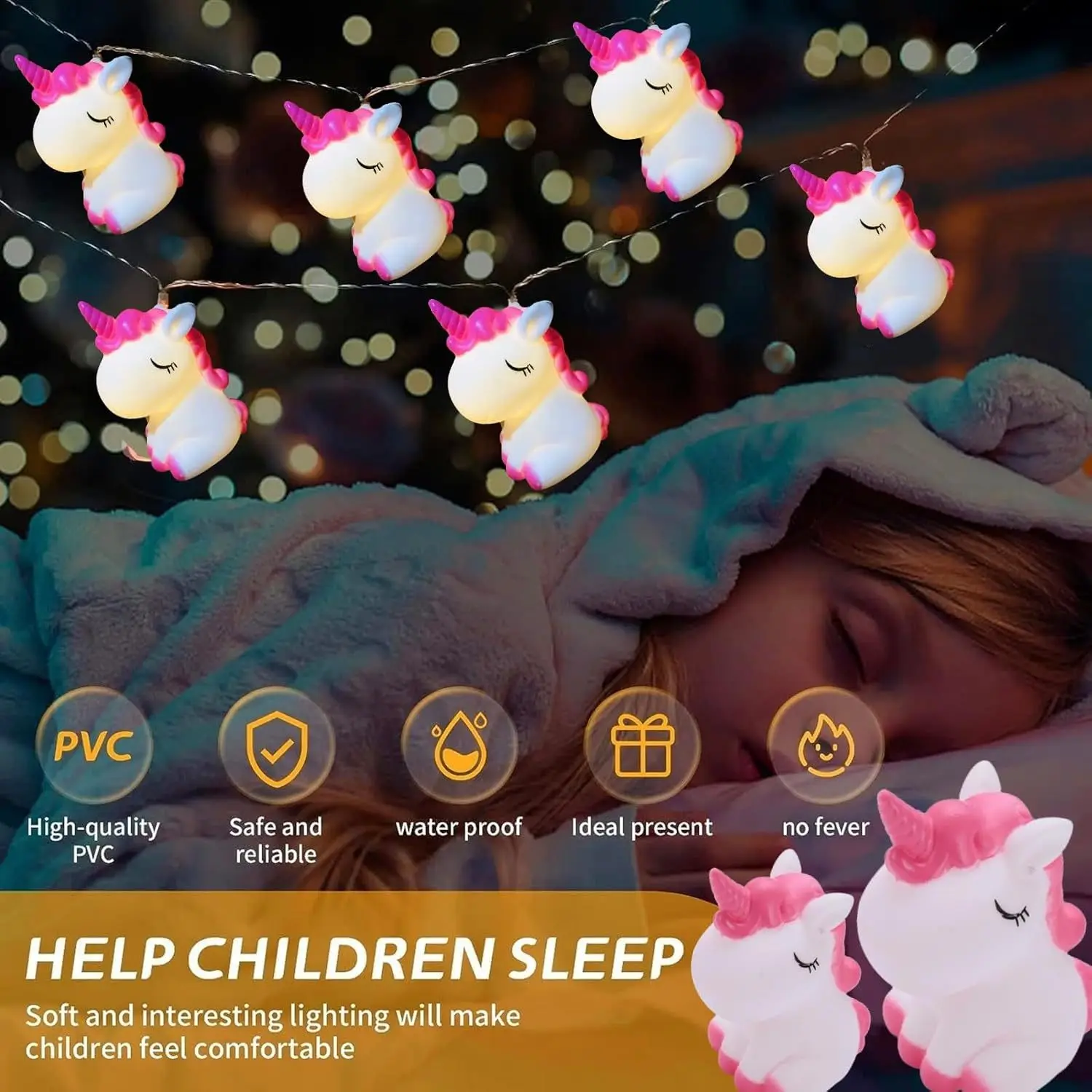 Soft PVC LED Unicorn String Lights Cartoon Style for Kids Room Decor, Children's Day Birthday Party Nursery Festival Decoration