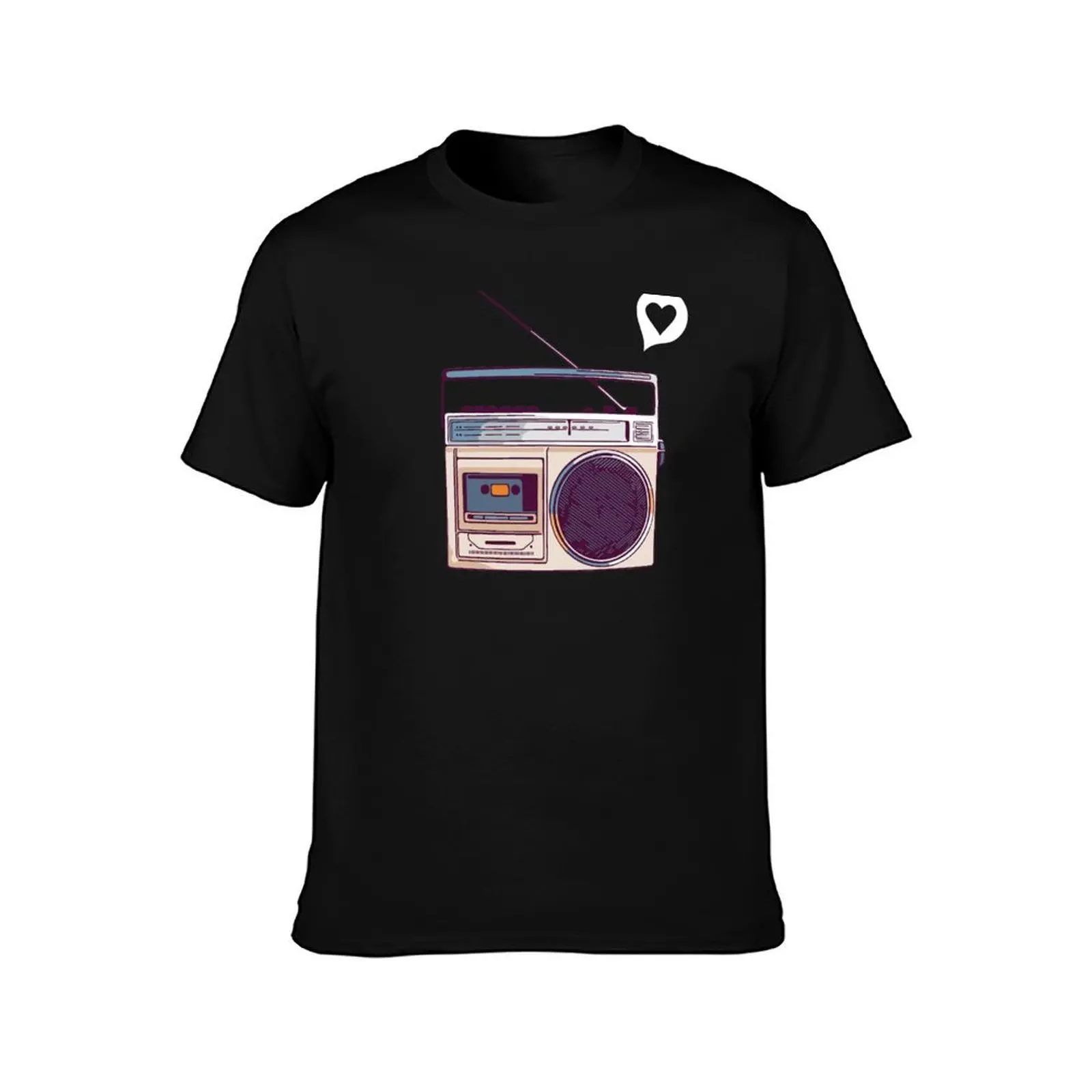 Retro Radio Boombox T-Shirt, Summer Casual Cotton Tee, Oversized Streetwear Tops, Vintage Graphic Print, Loose Fit Short Sleeve
