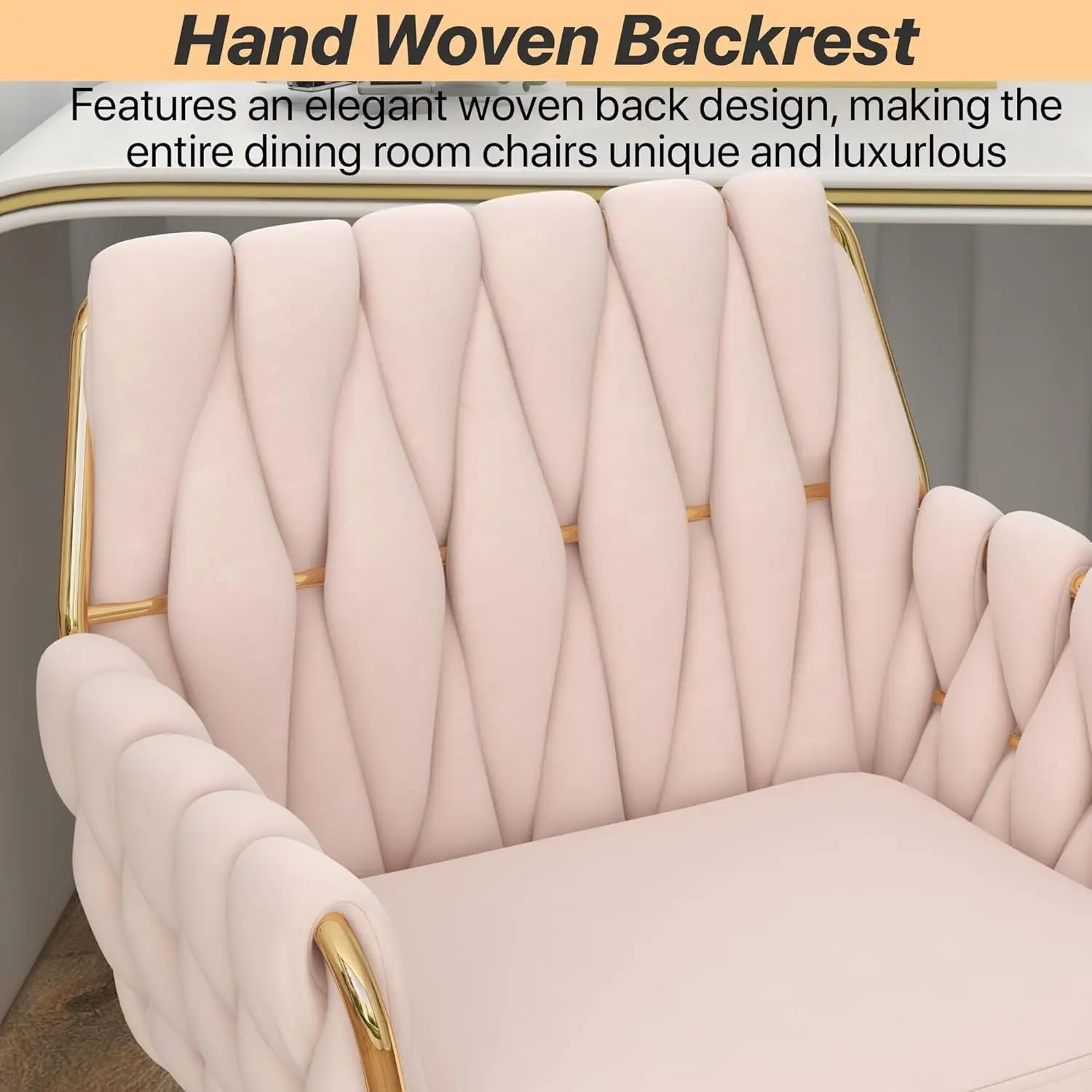 Velvet Home Office Chair, Modern Height Adjustable Cute Vanity Chair, 360° Swivel Makeup Chair Desk Chair with Golden Base image 4