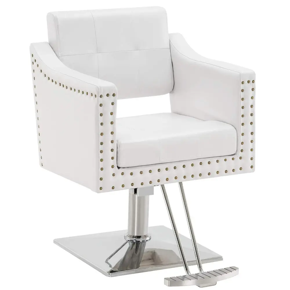 

White 6 Adjustable Height Hydraulic Salon Styling Chair for Beauty and Barber Services