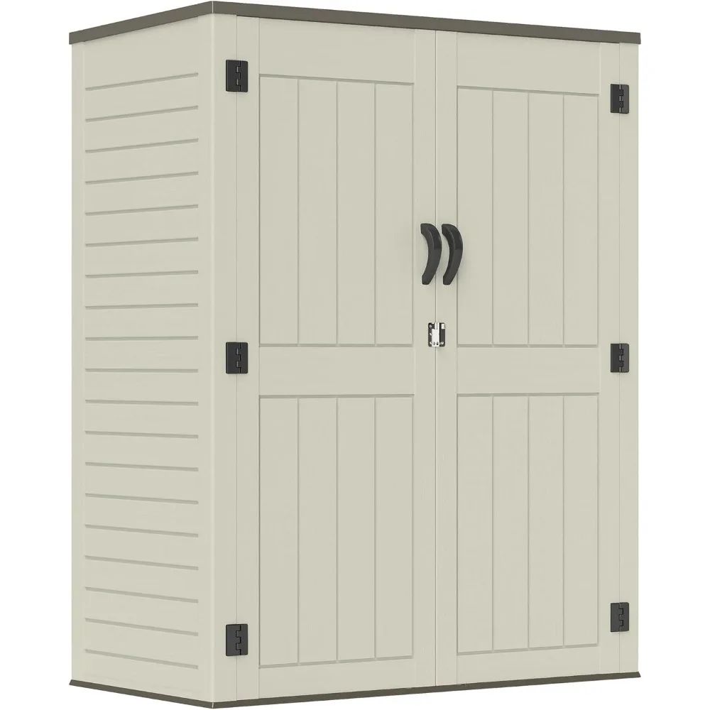 4.5 x 5.7 feet outdoor storage shed, HDPE resin plastic 385 gallon outdoor storage box, vertical lockable storage shed