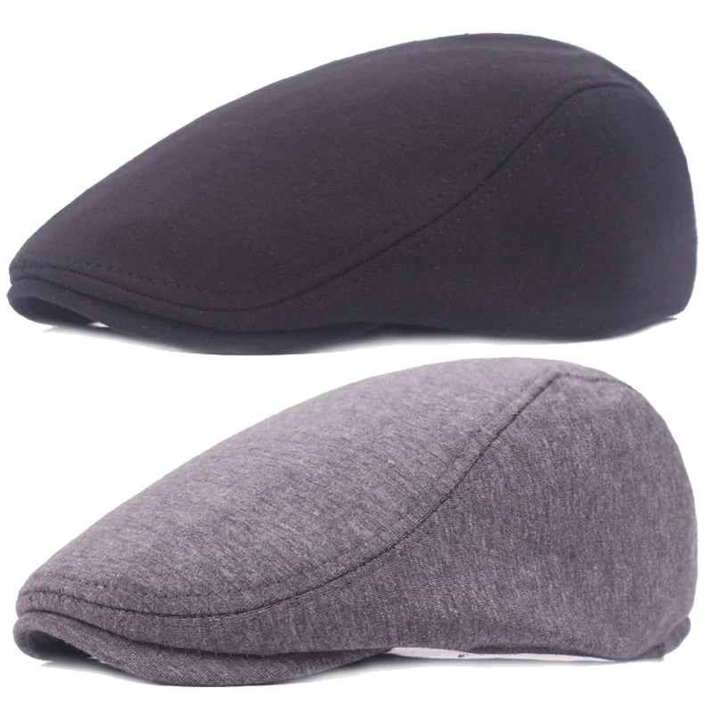 Soft Woolen  Caps Men Casual Berets Adjustable Size Flat Cap Outdoor Windproof Hat Women Cotton  Black Gray Beret Hats