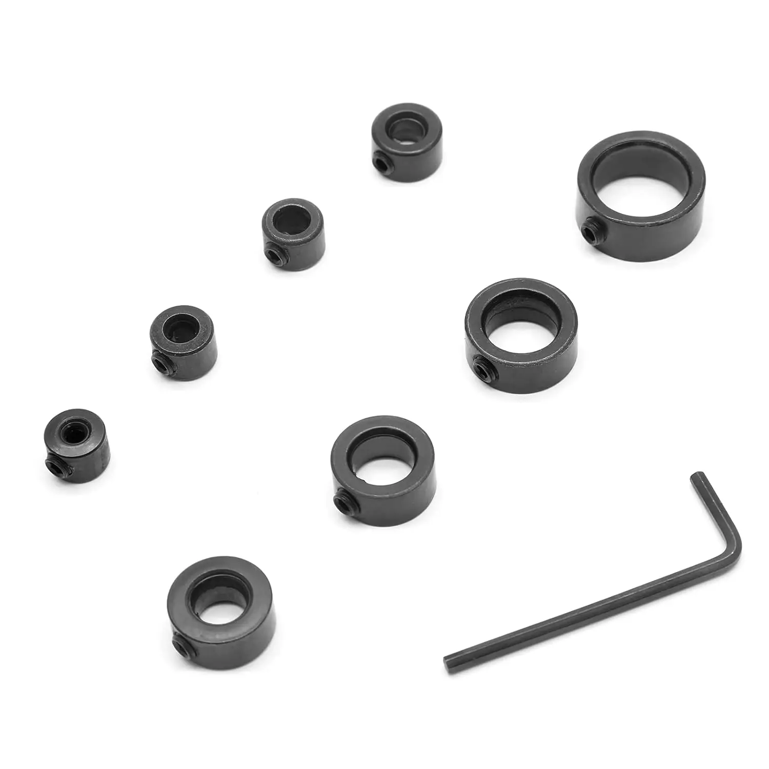 9pcs Drill Stop Bit Collar, Adjustable Drill Depth Stop Collar Limit Ring with Allen Wrench Set for Drill Bit Consistent Drillin
