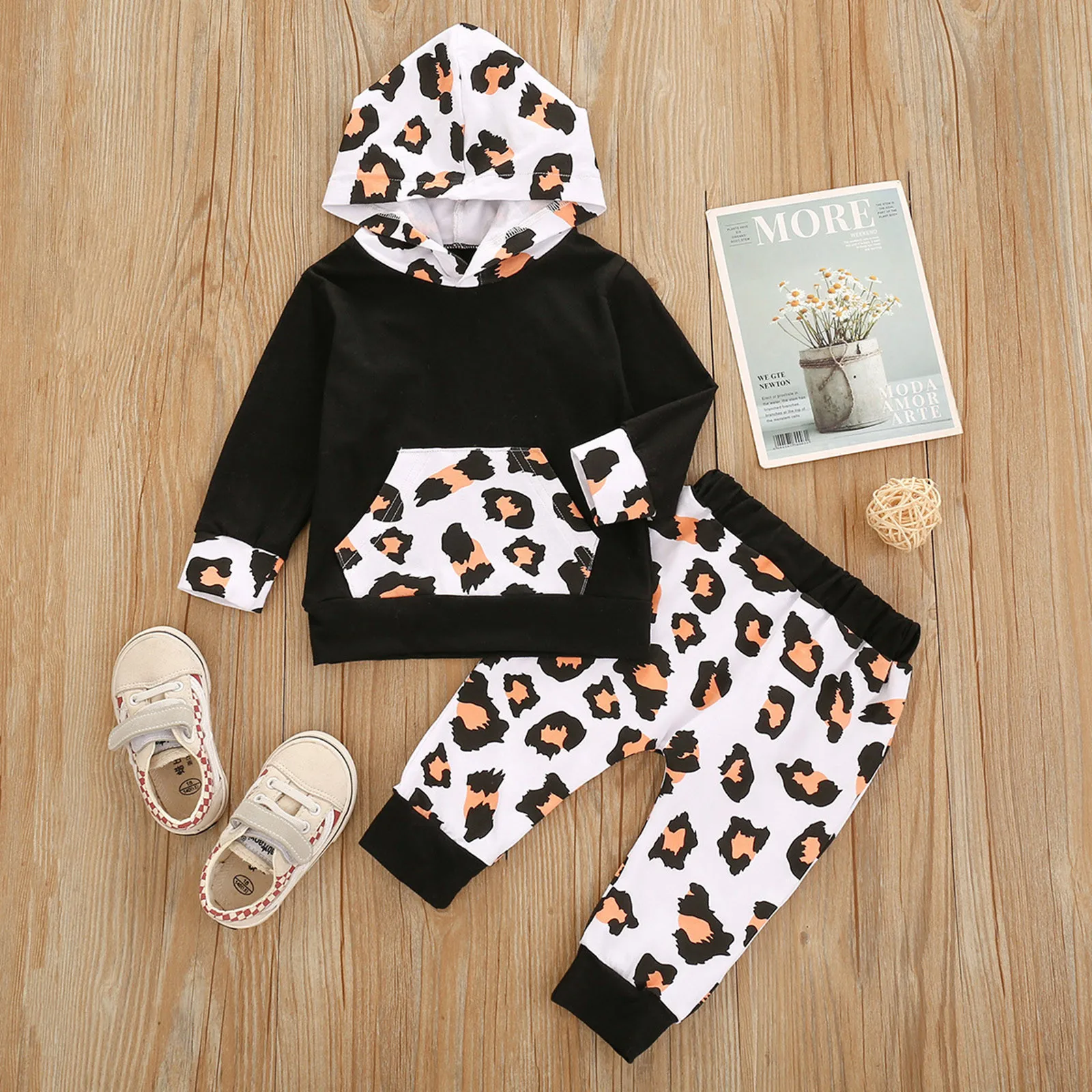 Baby Girls Winter Clothes Sets Leopard Print Long Sleeve Sweatshirts Long Pants 2Pcs Fall Winter Outfits New Born Clothing 0-24M