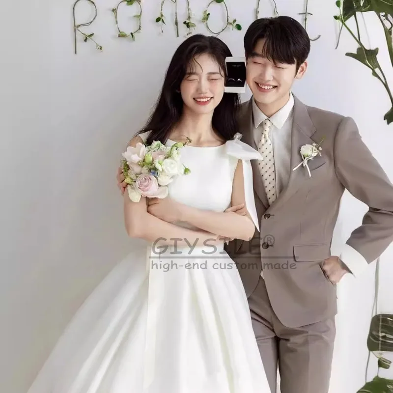 GIYSILE Customized White Suspender Wedding Satin Advanced 2025 New Luxury and Simple Temperament Slim Sleeveless Bow Round Neck