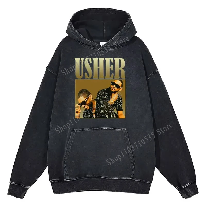 Usher 90s Sweatshirt Hoodies Vintage Cotton Oversized Aesthetics Rapper Sweatshirt Winter Men O-Neck Casual Loose Pullover Tops