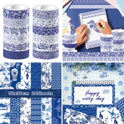 Chinoiserie Vintage Blue and White Porcelain Scrapbooking Background Paper Junk Journal Paper and Washi Tapes Art Handmade Craft