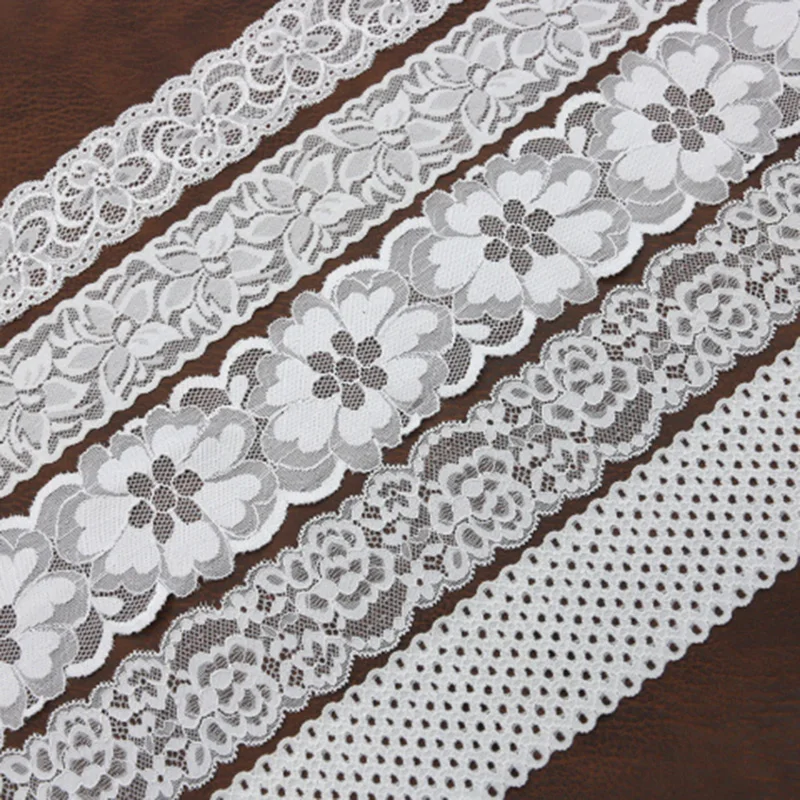 (5 Meters/roll) White Elastic Lace Sewing Accessories Textile Fabrics Home Wedding Dress Decoration Bouquet Gift Box Package DIY