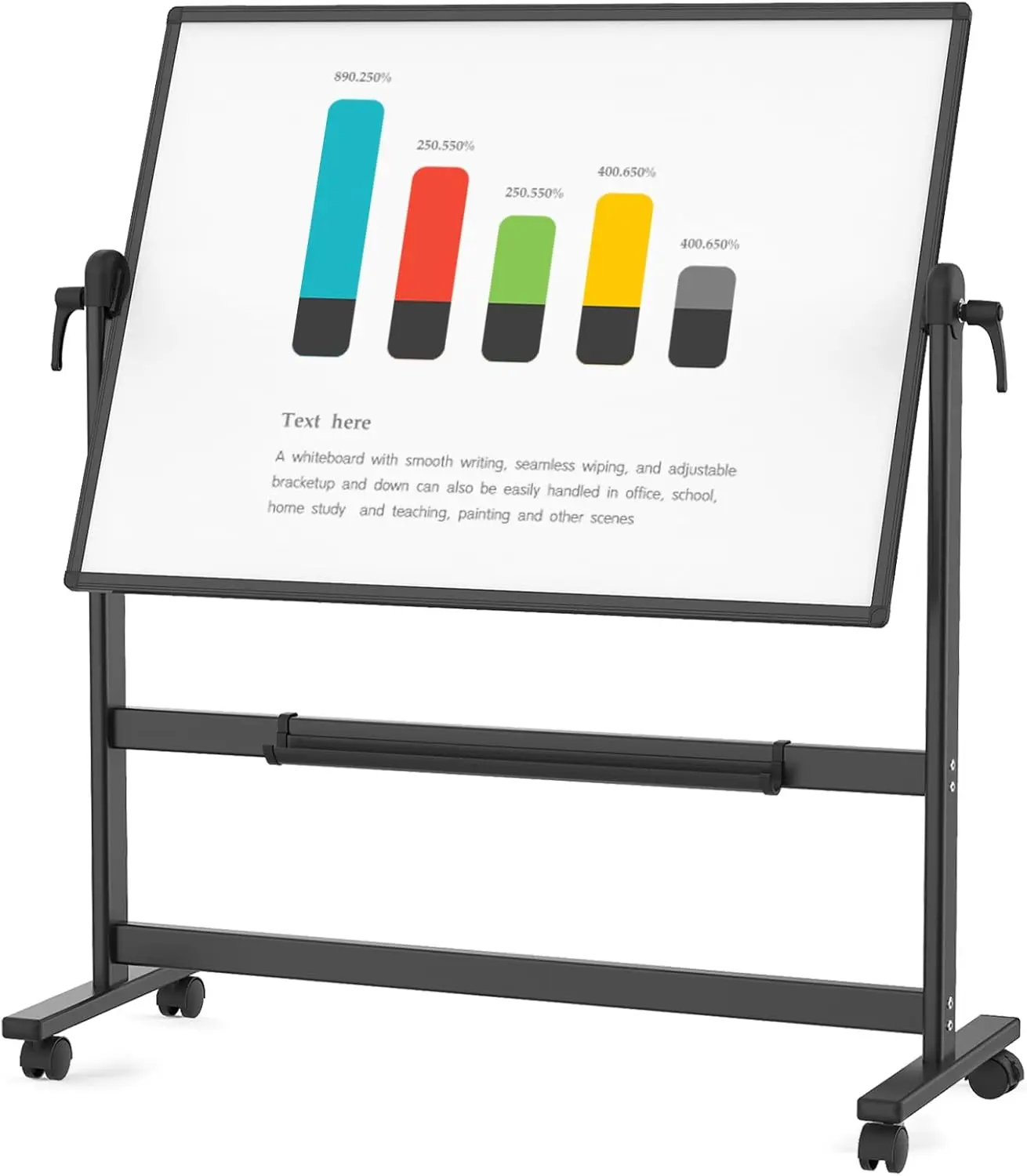 Double-Sided Magnetic Mobile Whiteboard, 48 x 36 Inches, Black Aluminium Frame and Stand