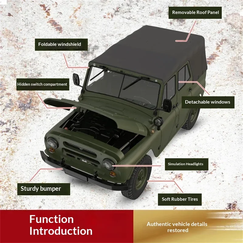 WPL C94 UAZ-469 Simulationsmodell-Auto Spielzeug für Jungen Ferngesteuertes Auto 1:12 Maßstab Lehrreiches Fahrzeug-Spielzeug für Kinder