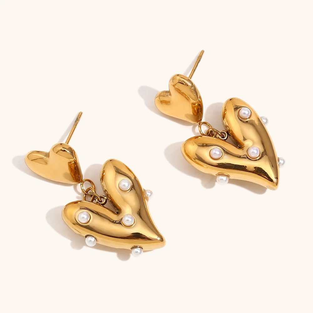 La. Muses Irregular Sized Patchwork Heart-shaped Pearls Stainless Steel Women\'s Earrings Fashion Daily Women\'s Jewelry Gifts