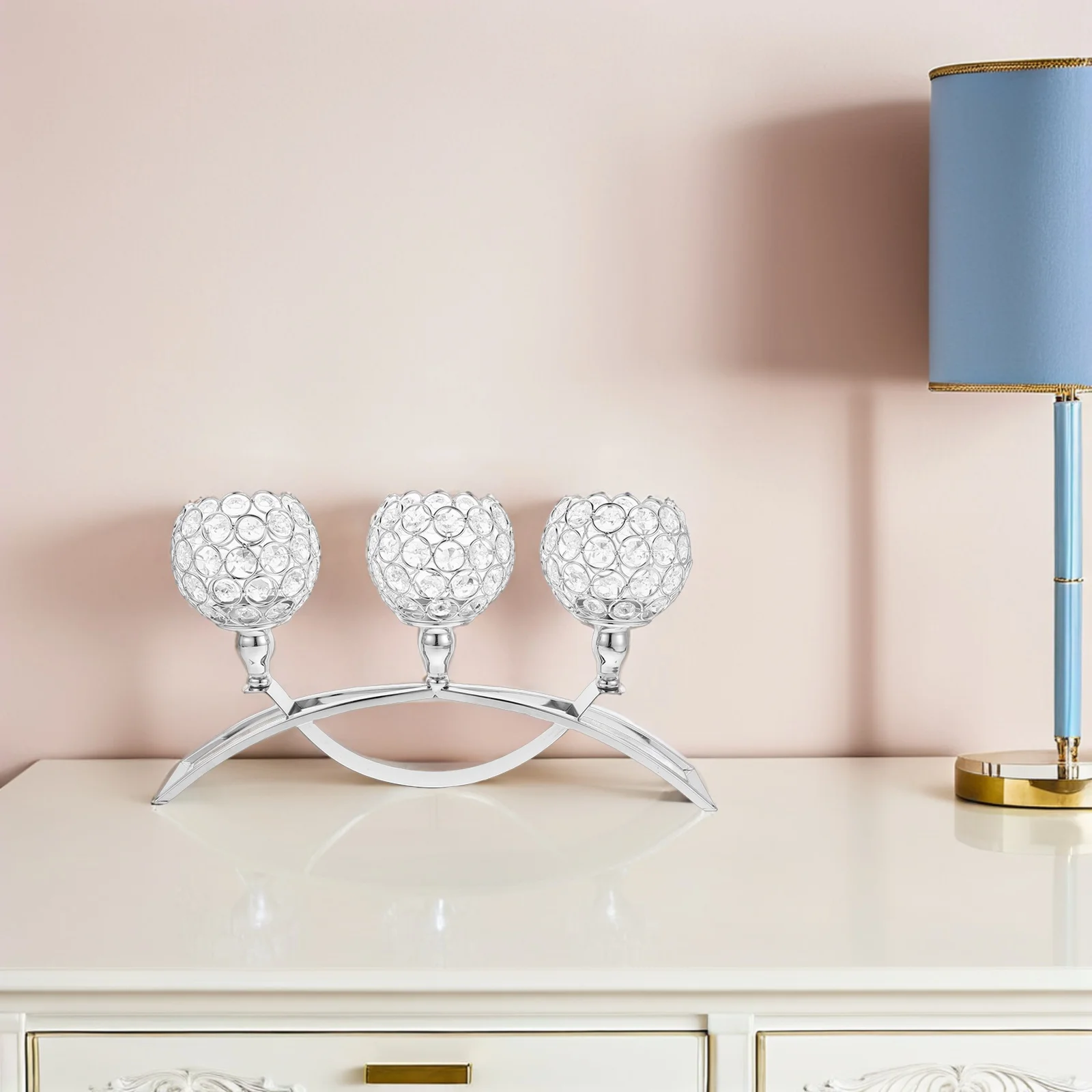 

Crystal Candelabra 3-Arm Arch Bridge Design High Transparency Tea Light Holder Table Centerpiece Decorative For