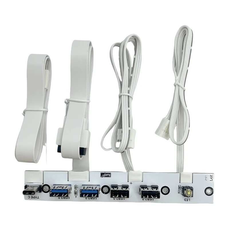 B24B USB 3.0 Hub Panel Depan Panel IO 2-Port USB3.0+2-Port USB2.0+1-Port TYPE-C 20G+LED Switch untuk Casing PC Desktop