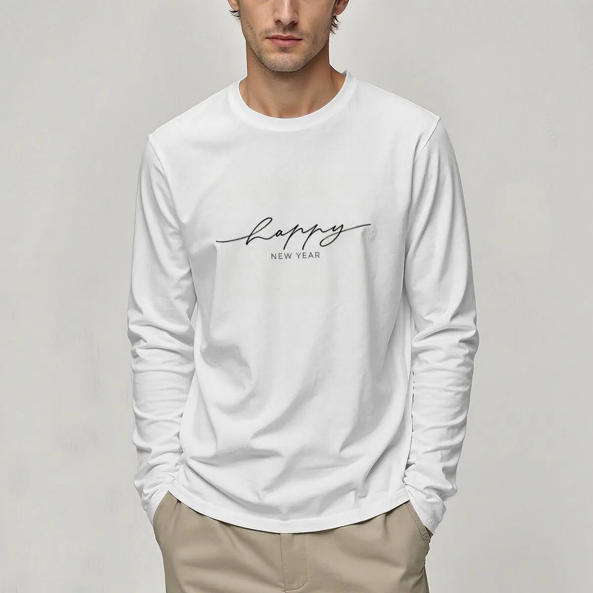 

Новая мужская футболка с круглым вырезом и длинными рукавами, минималистичный дизайн с надписью, идеально подходит для повседневных прогулок, активного отдыха и встреч на улице.