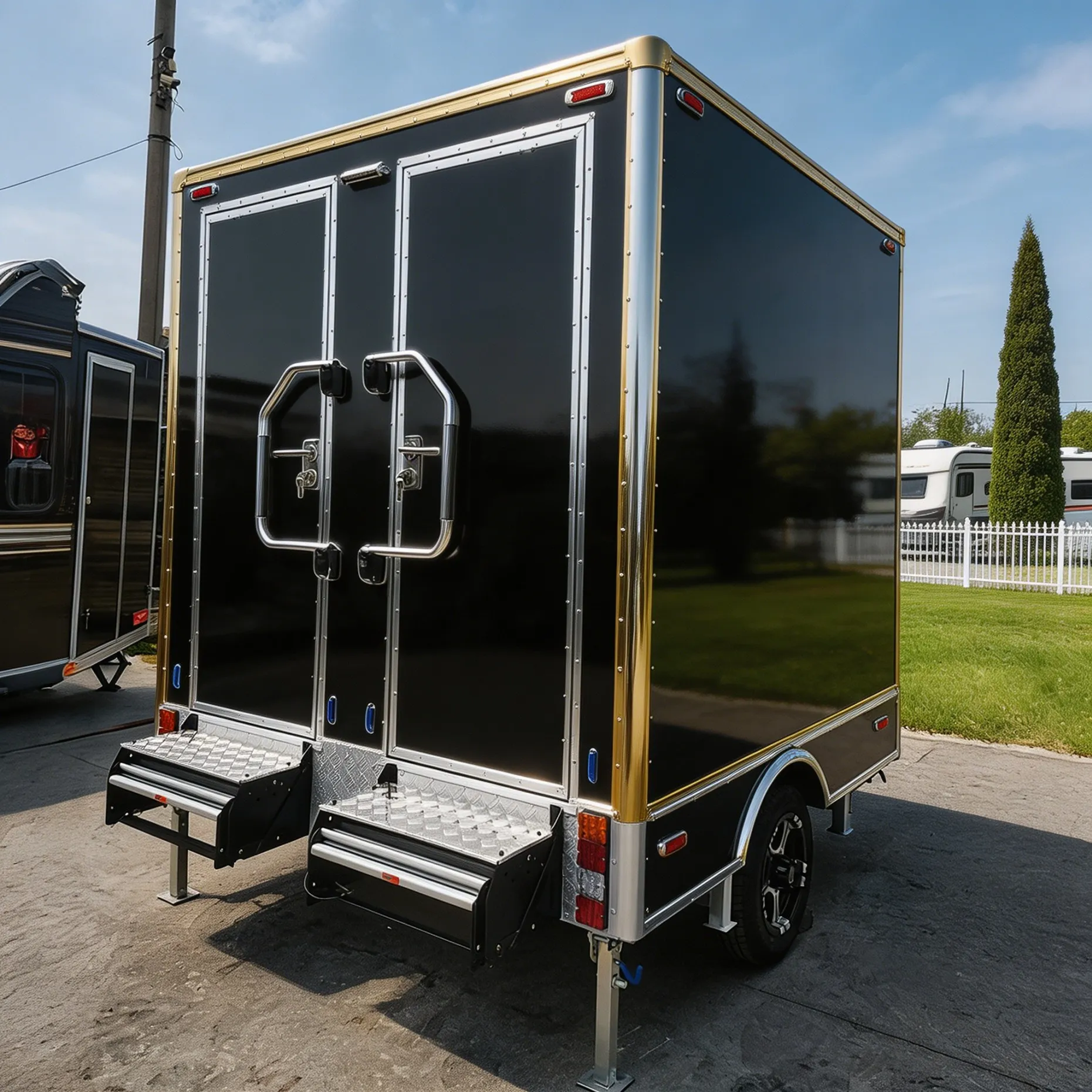 Innovative Portable Mobile Toilet Trailer Home Party Toilets Outdoor Mobile Flushing Toilet Truck with Urinal Waste Tank