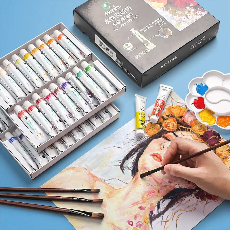 

Gouache Paint Set 24 Colors Boxed Student Art 12 Colors Gouache Paint Beginner Paint 5ml Gouache Stickers Set
